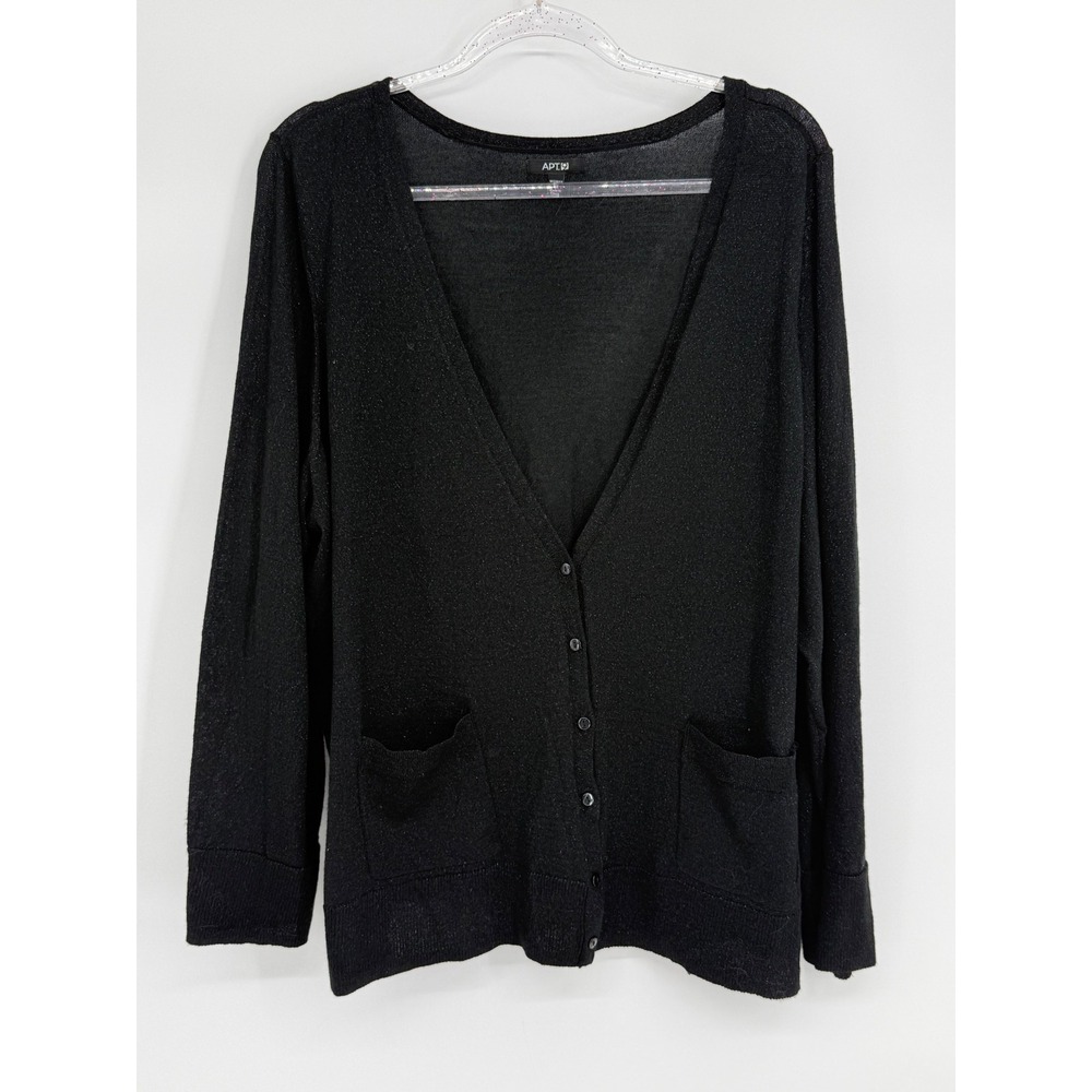 Apt 9 Womens Sz 2X Black Metallic Shimmer V-Neck Button Front Cardigan Sweater